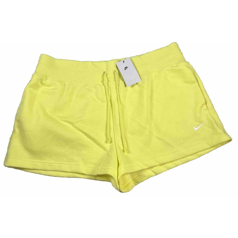 Women's Nike Sportswear Club High Rise Fleece Shorts Yellow Loose Fit Size XXL